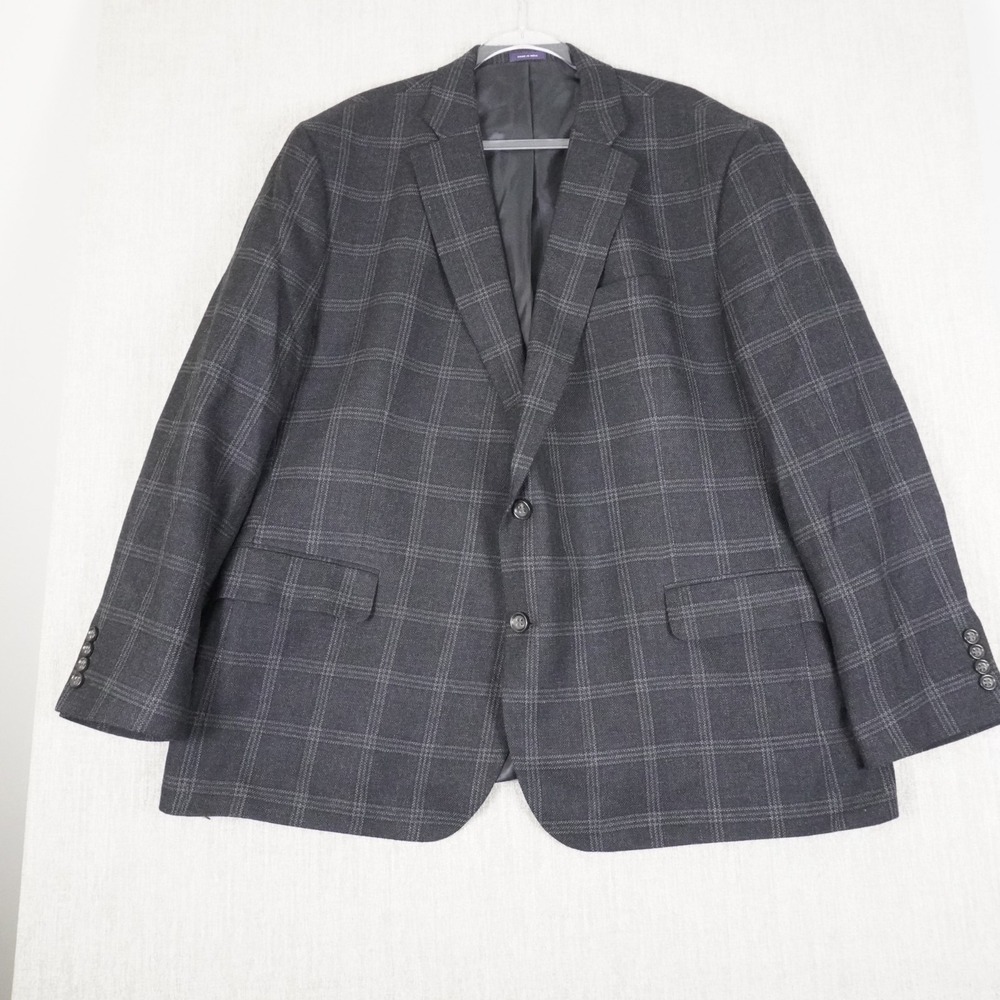 Stafford Mens 52R Classic Fit Sport Coat Merino Wool Glen Plaid Black Blazer